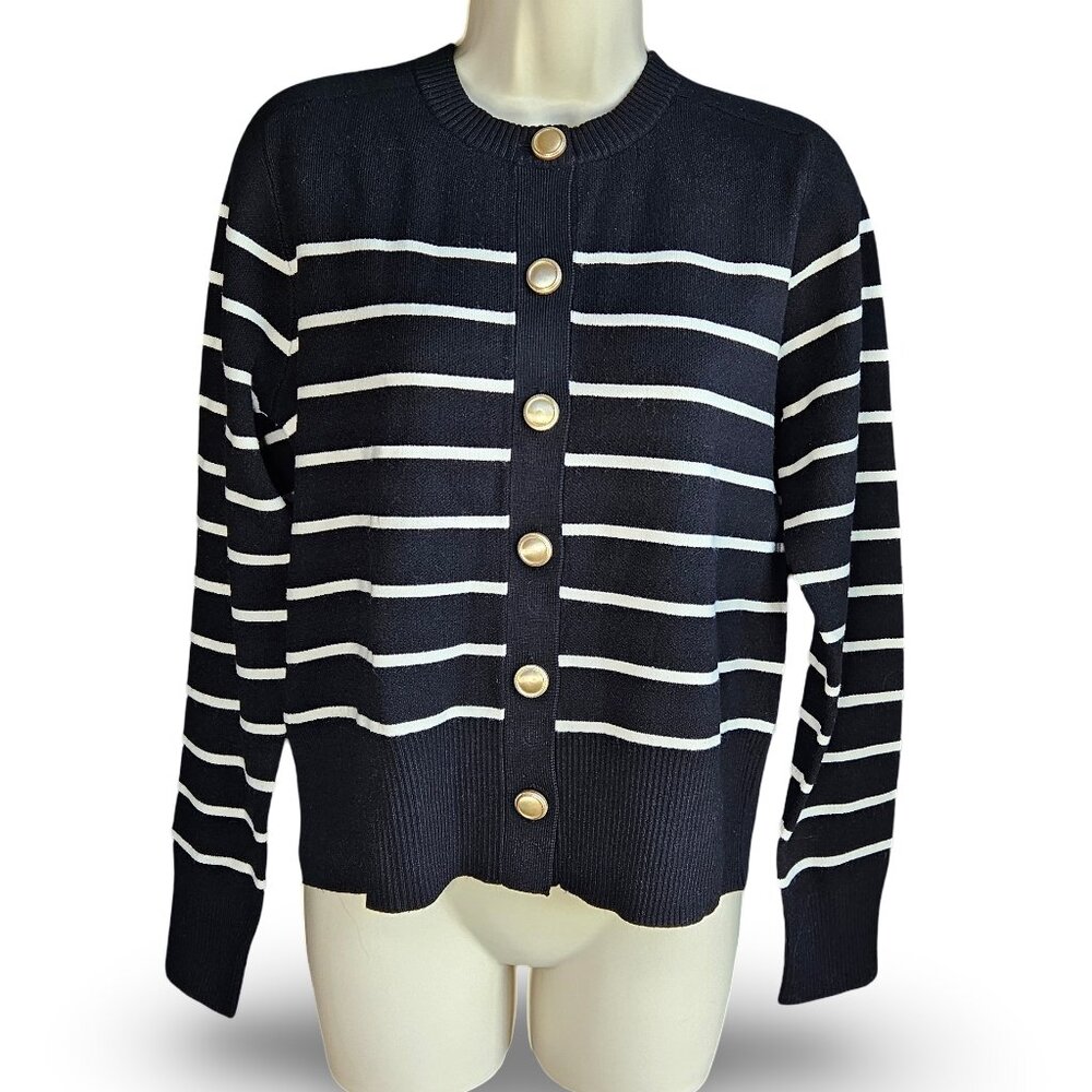 A New Day™ Women's Lady Jacket Cardigan - NWT, Size XS, Black/White Striped